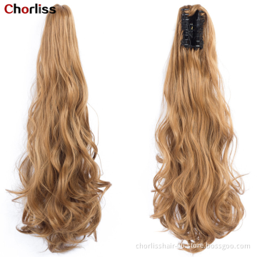 Wholesale Grey Curl Natural Wave Claw-Clip Drawstring Ponytail Extension Hairpiece Synthetic Hair Ponytails For Women Girl